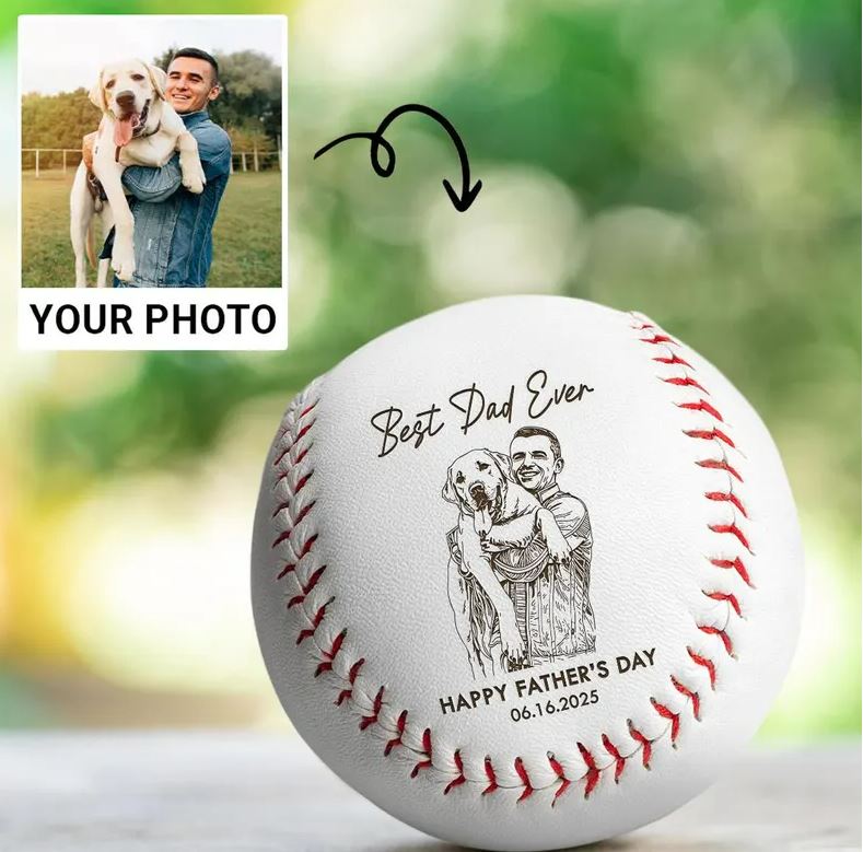 Personalized Photo Best Dad | Engraved Baseball Gift | Unique Sports Gift For Dad