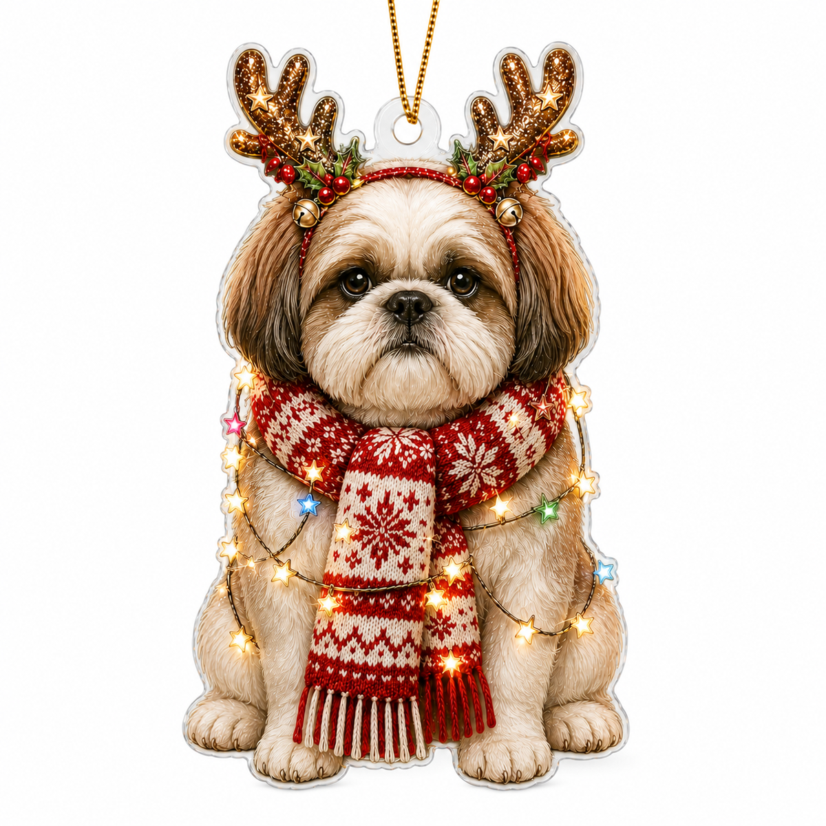 Dog Decor with Antlers & Scarf Shih Tzu
