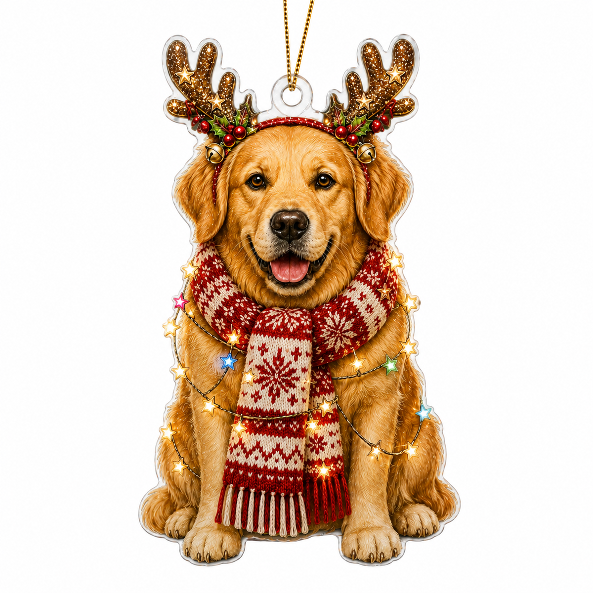 Dog Decor with Antlers & Scarf Golden Retriever