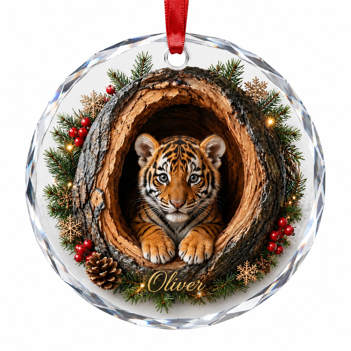Animal Glass Ornament Tree Hollow Tiger