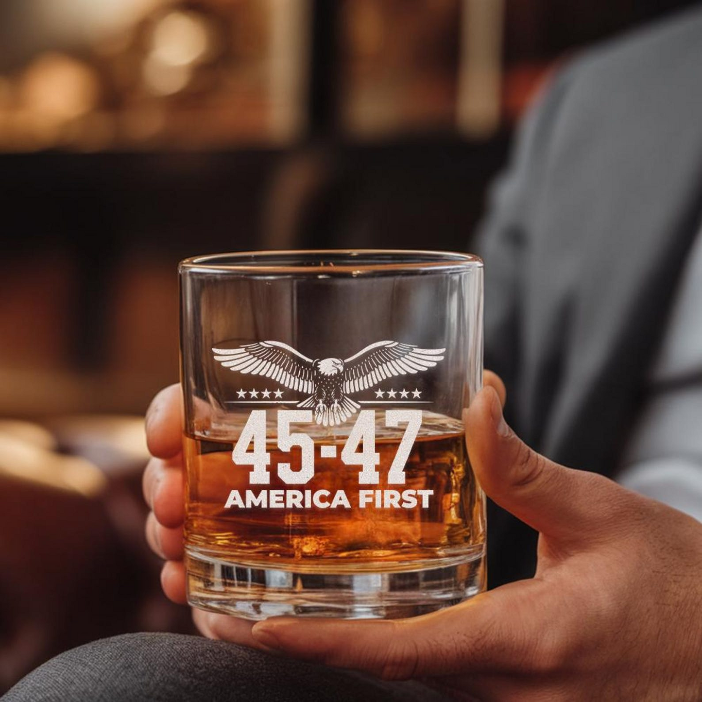 Trump 45/47 Whiskey Decanter | "America First" Engraved Bourbon Decanter | MAGA Whiskey Gift | Trump Supporter Barware