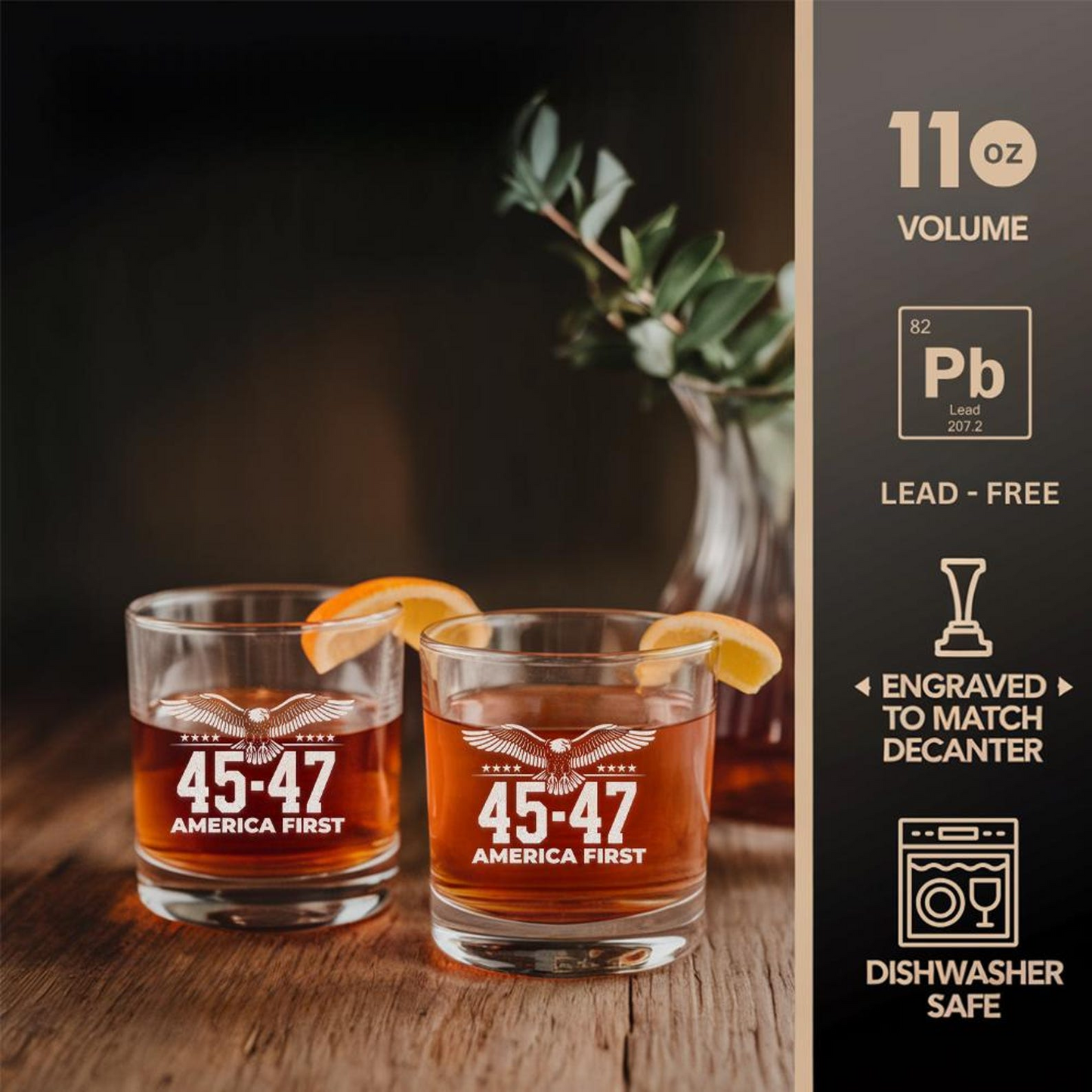 Trump 45/47 Whiskey Decanter | "America First" Engraved Bourbon Decanter | MAGA Whiskey Gift | Trump Supporter Barware
