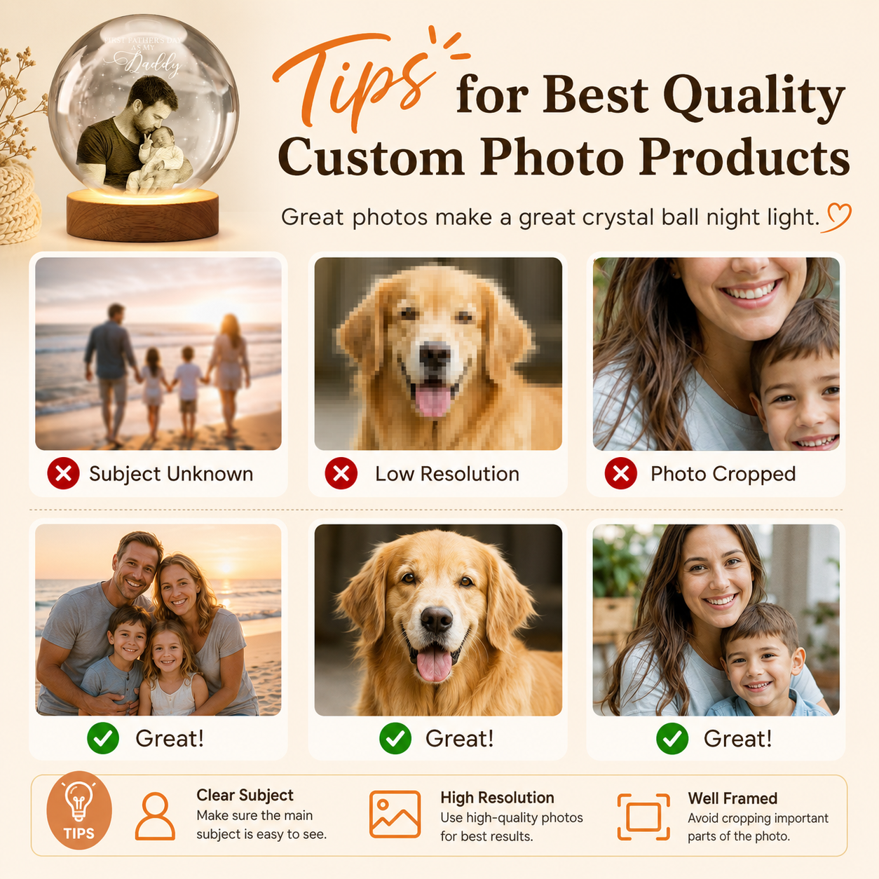 Custom Photo Best Dad Ever Crystal Ball Night Light, Personalized Gift For Dad THUC99