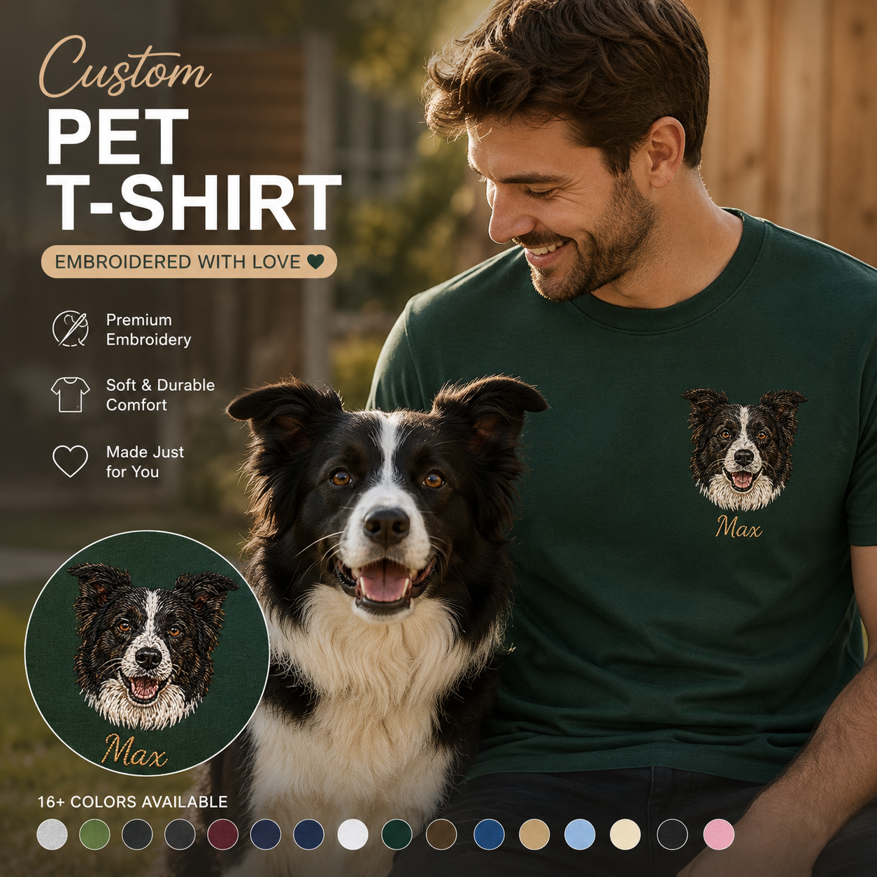 Custom Photo Dog Embroidered Unisex T-Shirt, Personalized Pet Portrait Shirt, Custom Dog Mom Dad Gift THUC99