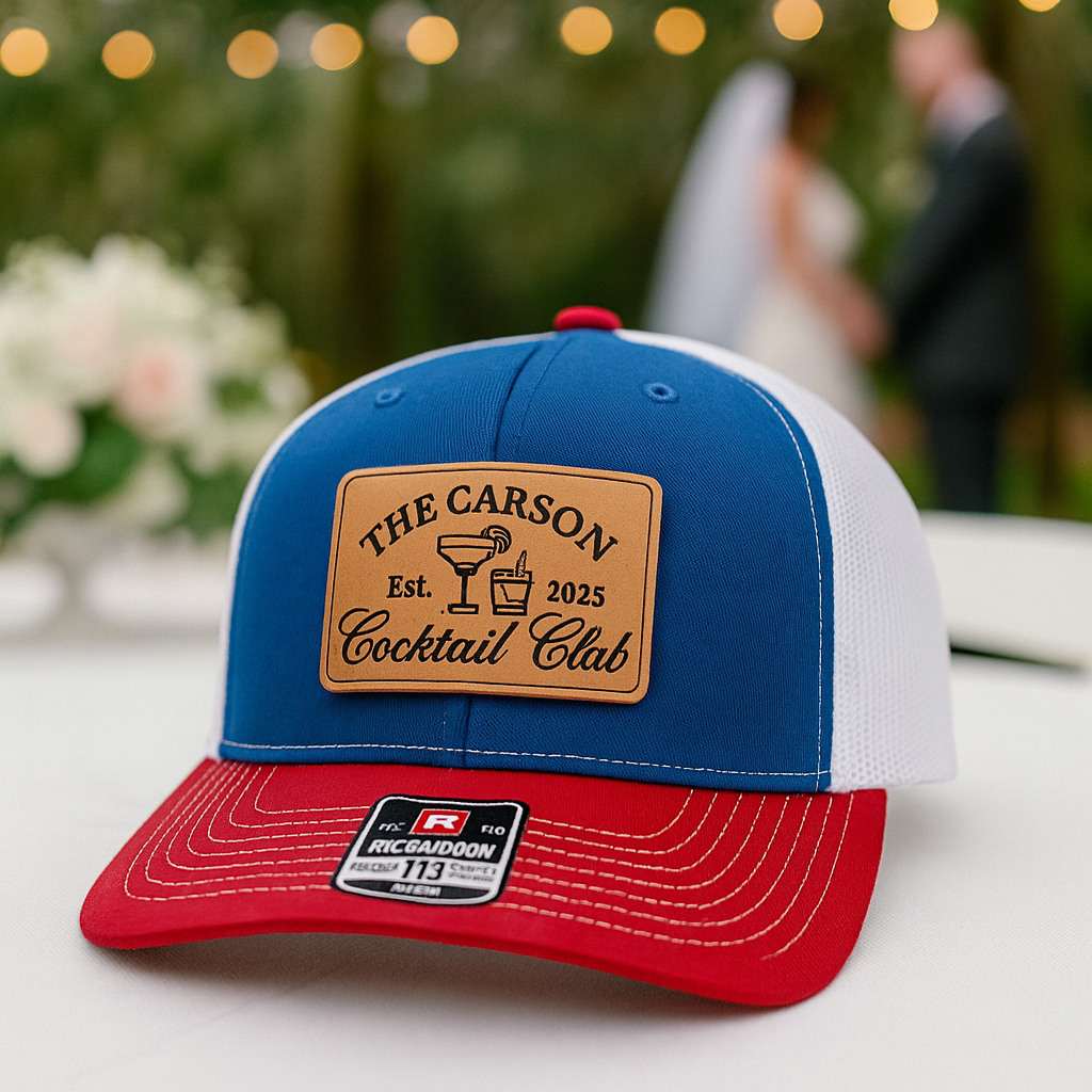 Custom Wedding Trucker Hat – Custom Cocktail Club Cap with Name & Year, Fun Bachelorette or Bachelor Party Gift VHA163