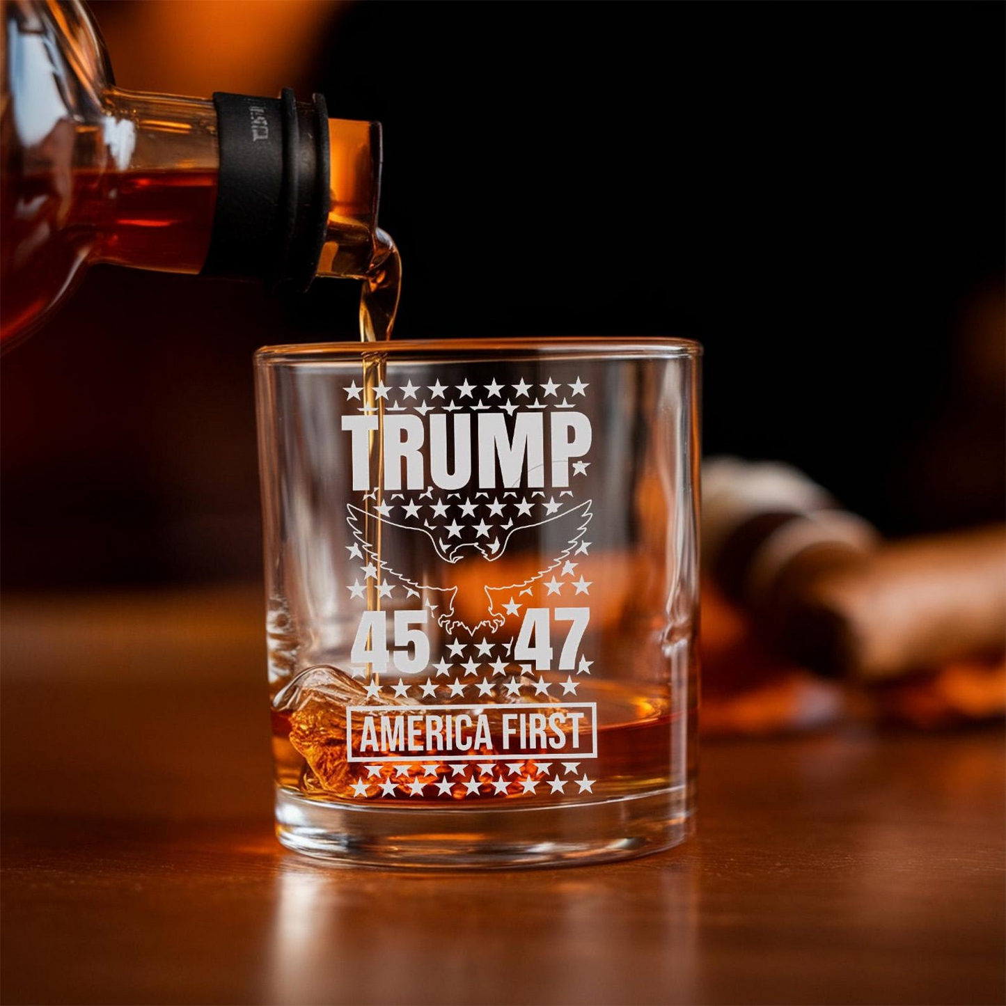 Trump 45/47 Whiskey Decanter - "America First" Engraved Glass Decanter | Patriotic Gift for Trump Supporters | MAGA Gifts
