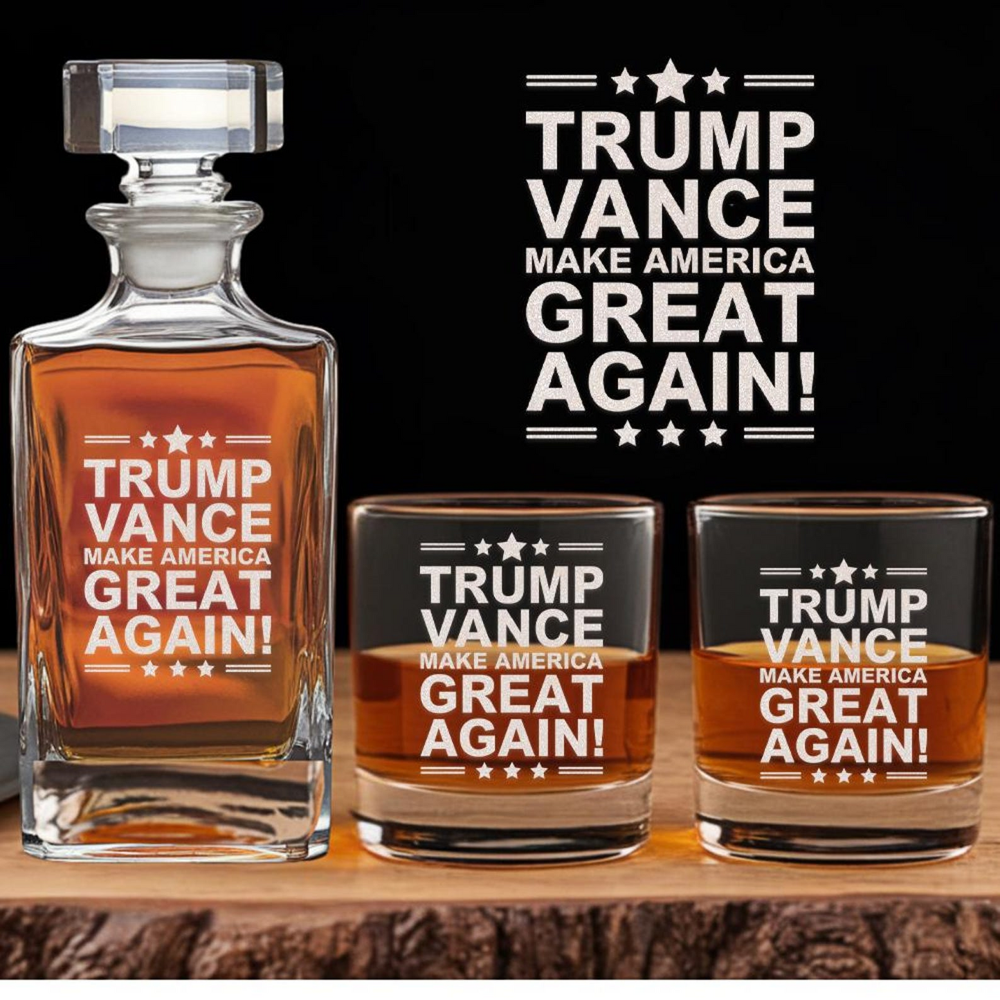 Trump Vance Decanter & Whiskey Glass Set | Engraved 45-47th President Trump Whiskey Glass | Patriotic Gift for Him EO06