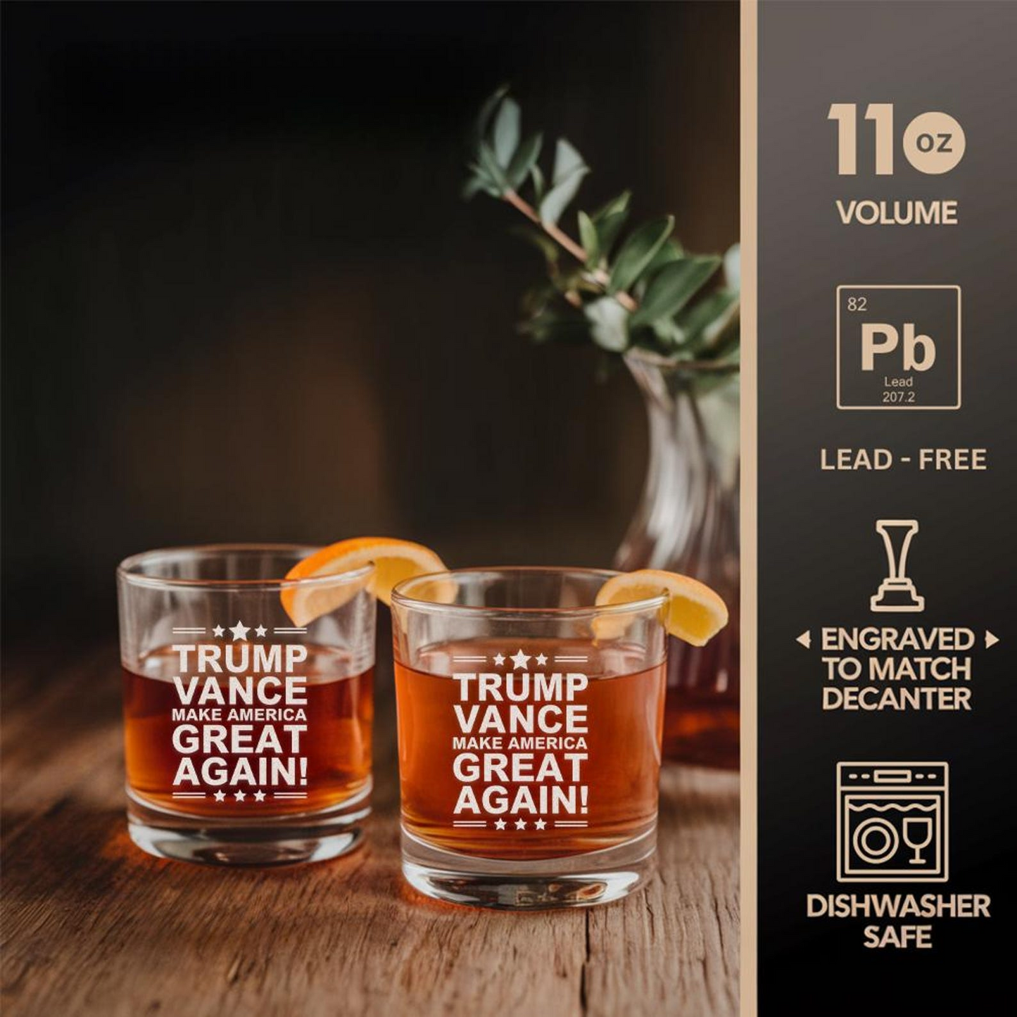 Trump Vance Decanter & Whiskey Glass Set | Engraved 45-47th President Trump Whiskey Glass | Patriotic Gift for Him EO06