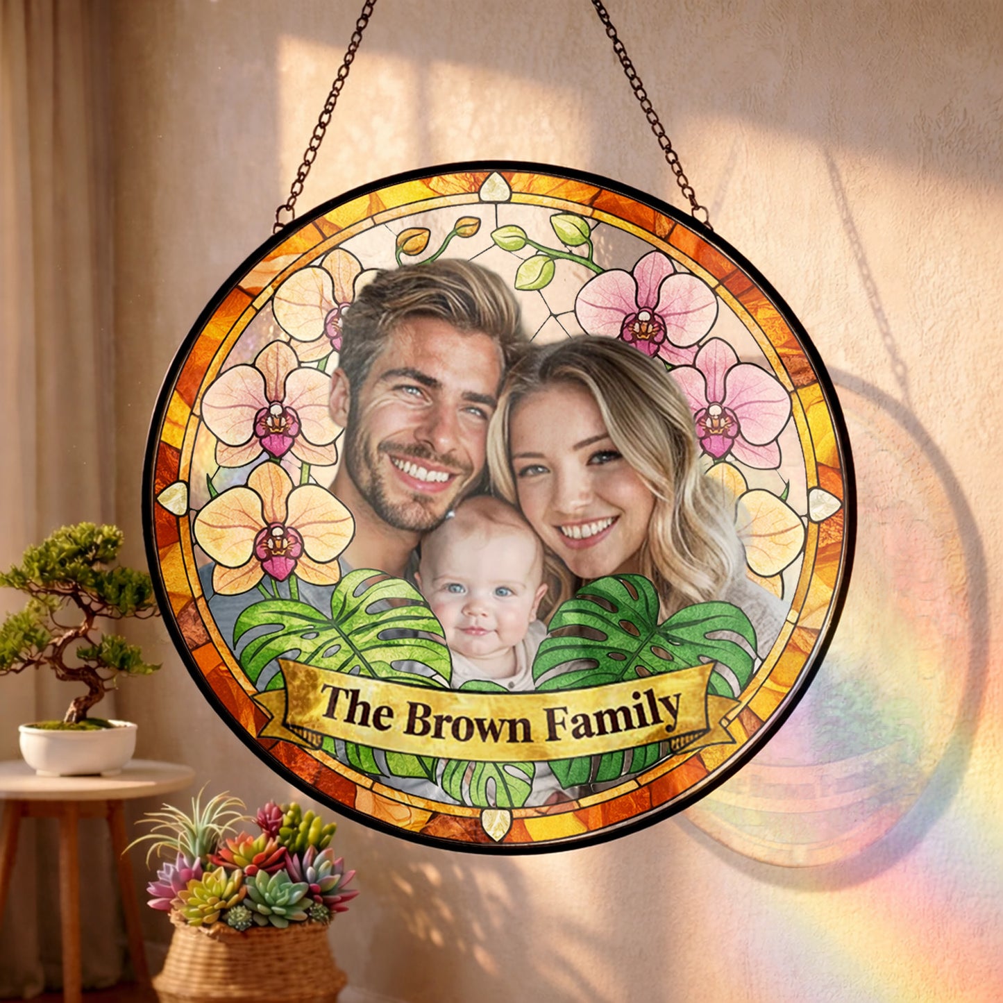 Custom Photo Family Photo Suncatcher – Personalized Stained Glass Window Hanging For Mom Gift THUC99