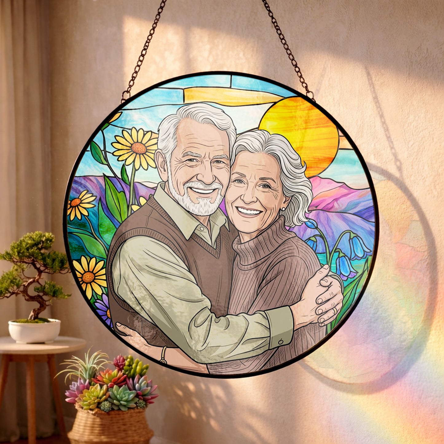 Custom Photo Grandma & Grandpa Glass Suncatcher – Custom Portrait Window Decor, Mom Gift THUC99