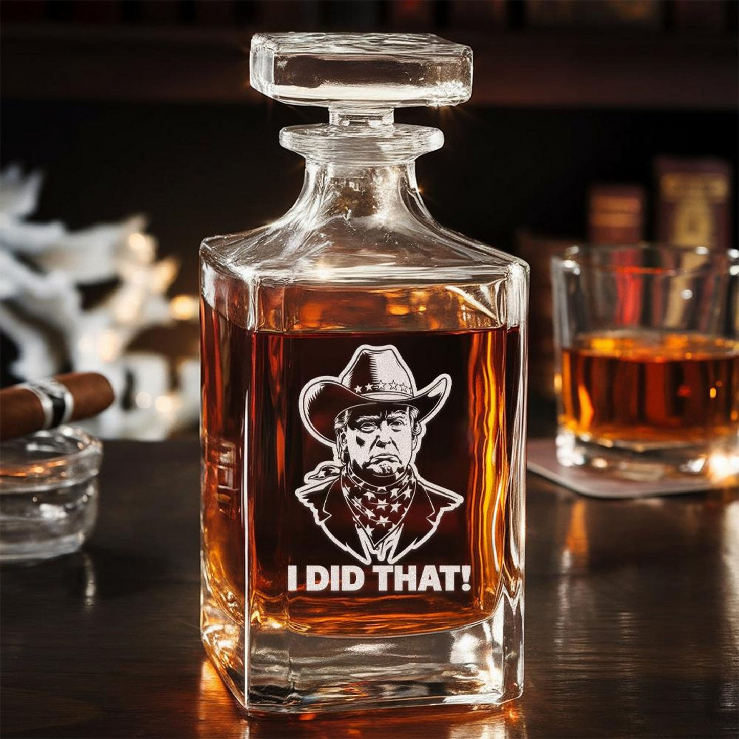 I Did That Trump President Cowboy Whiskey Decanter Set | Donald Trump Engraved Whiskey Glass EO05
