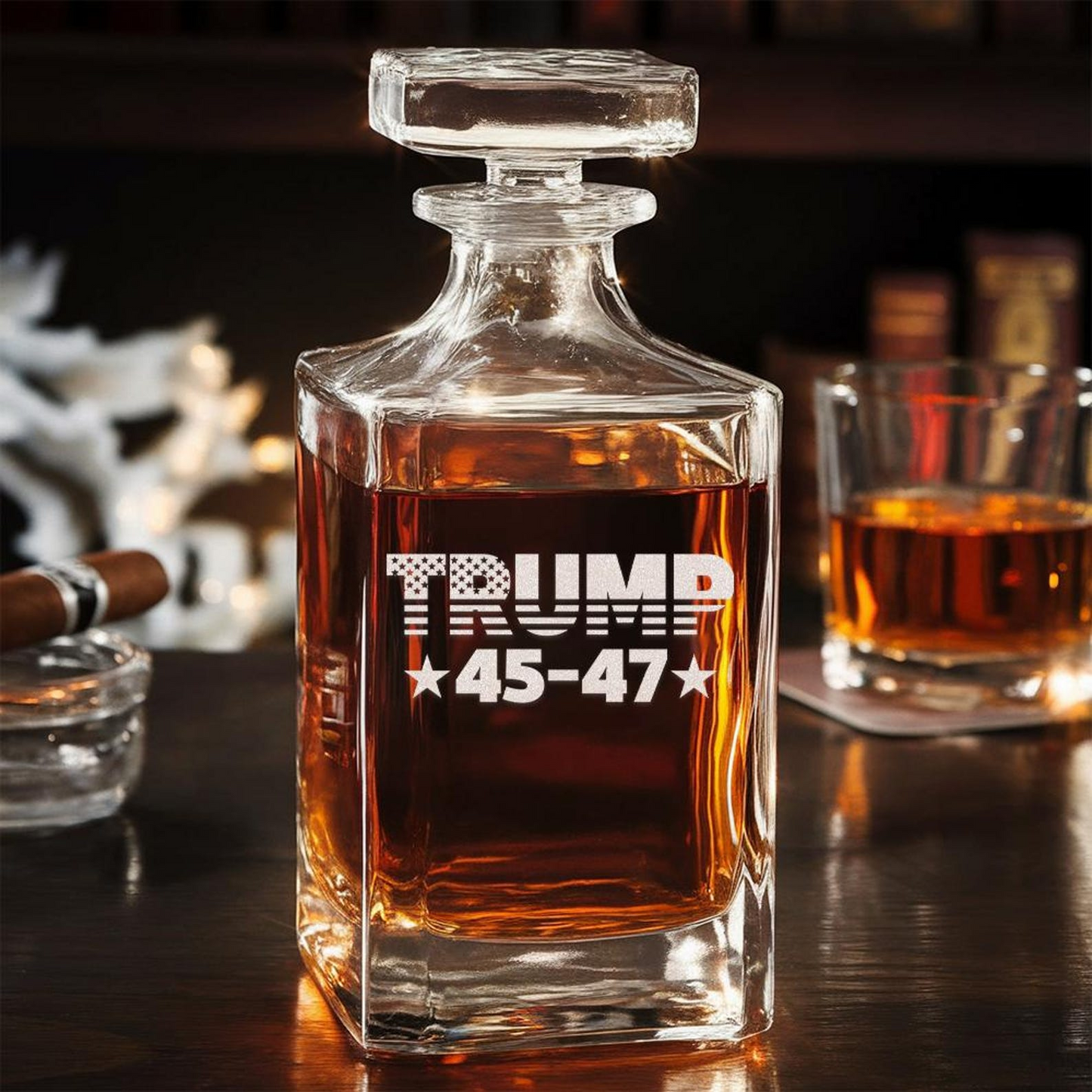 Trump 45/47 Whiskey Decanter Set | Engraved Trump Presidential Whiskey Glasses EO01