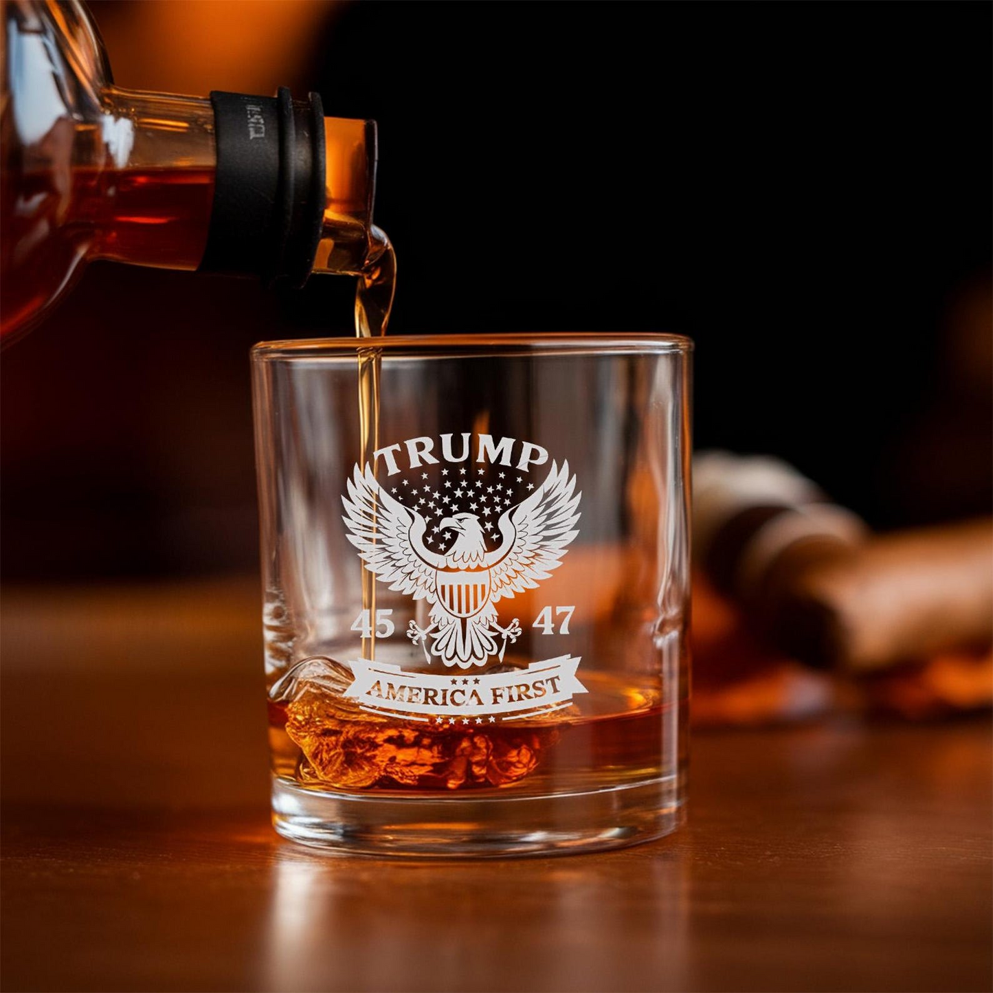 Donald Trump Decanter | Trump 45 & 47 Etched Decanter With Whiskey Glass | MAGA Gift | Patriotic Trump Supporter Gift