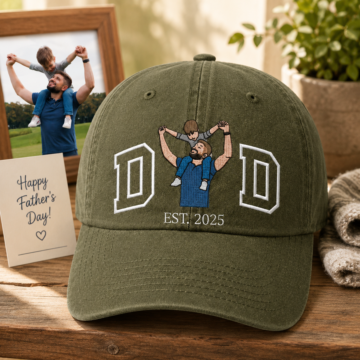 Custom Photo Dad Embroidered Hat, Personalized Face Cap, Custom Portrait Dad Hat, Father’s Day Gift For Dad THUC99