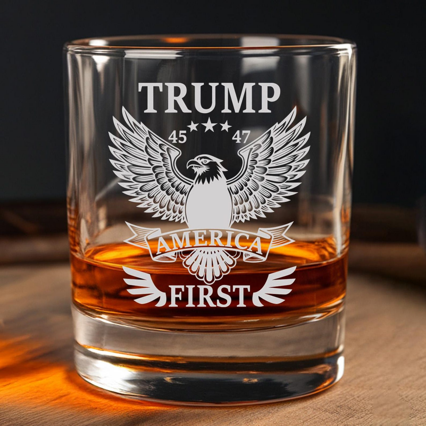 Donald Trump America First 45 & 47 Decanter With Glasses | Laser Engraved Decanter