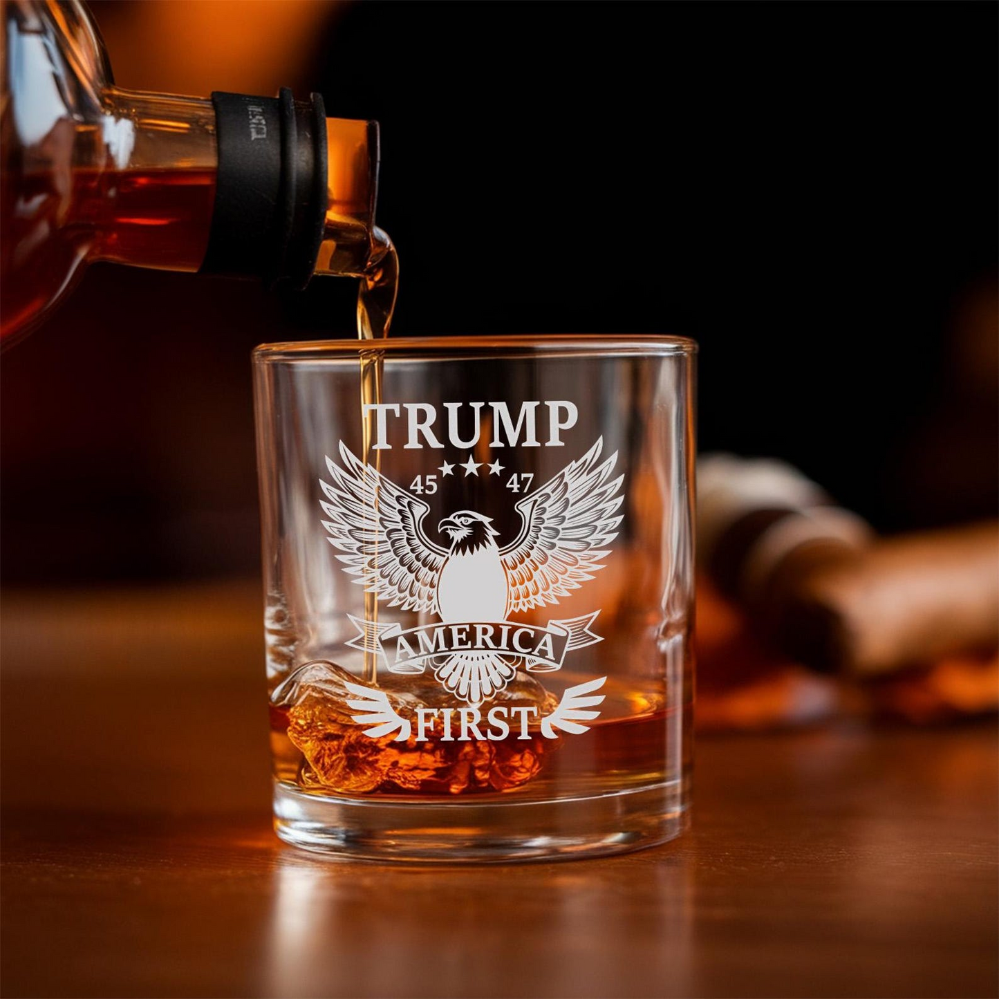 Donald Trump America First 45 & 47 Decanter With Glasses | Laser Engraved Decanter