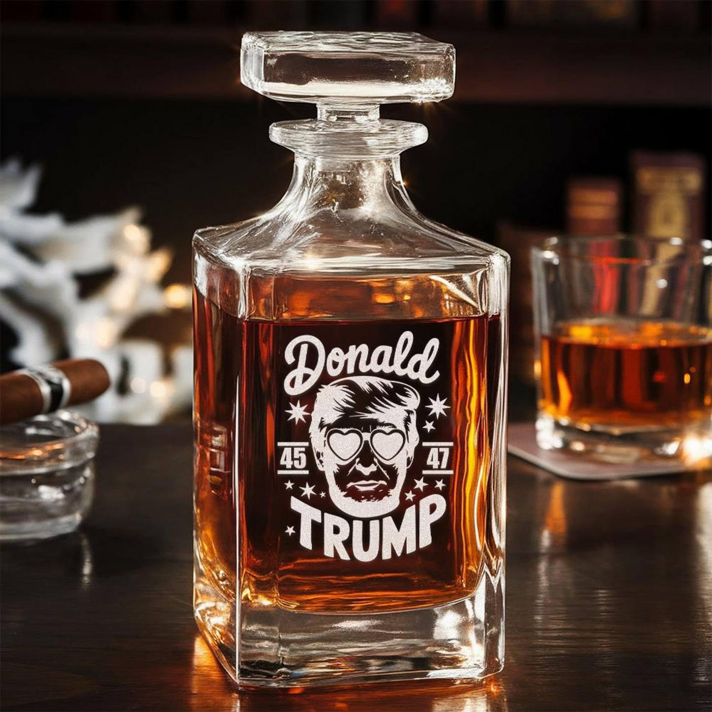 Trump 45 - 47 Funny Whiskey Decanter And Engraved Glass Set EO02