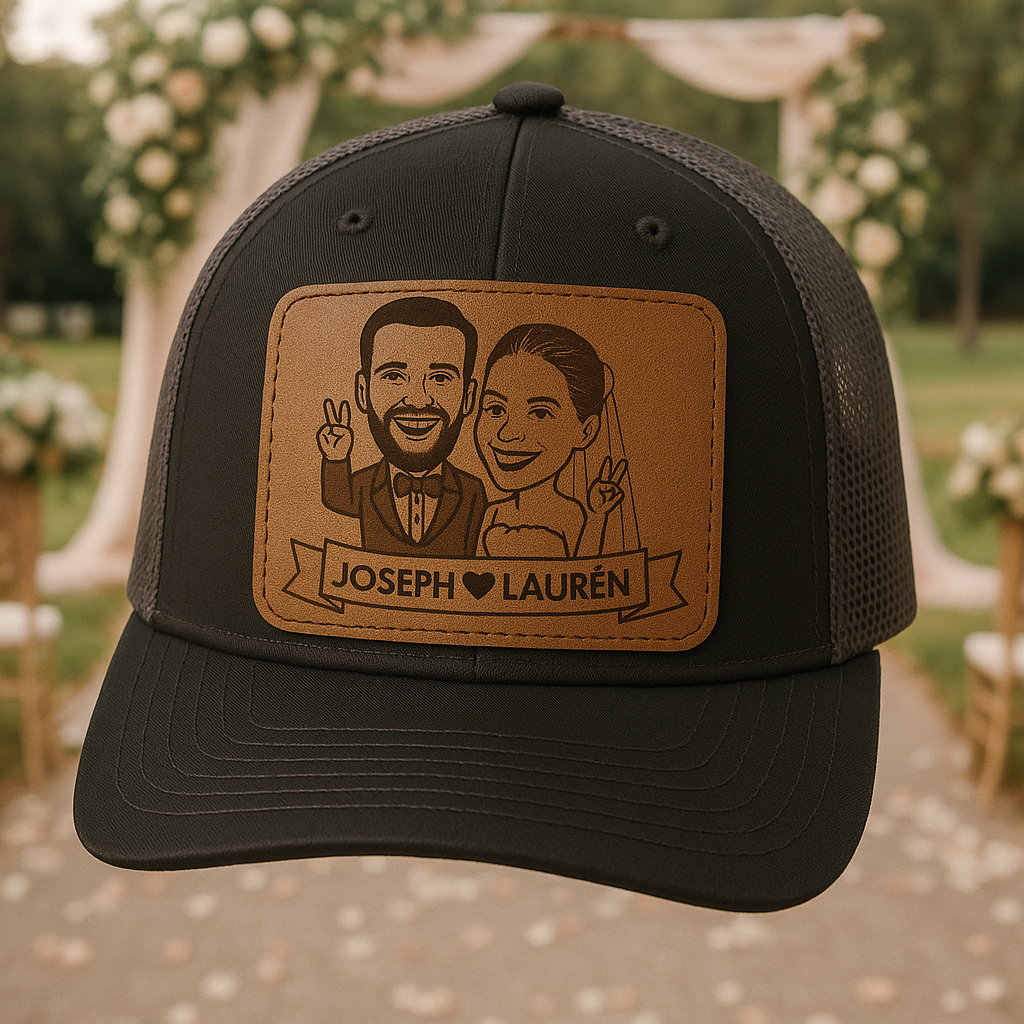 Custom Photo Wedding Trucker Hat – Custom Caricature Hat with Couple’s Name, Unique Bride & Groom Gift VHA163