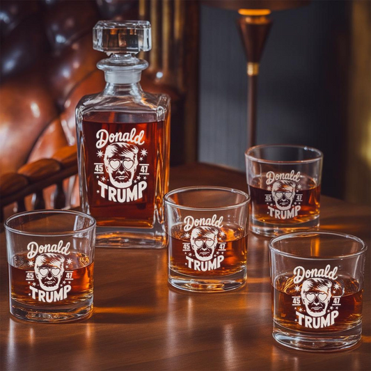 Trump 45 - 47 Funny Whiskey Decanter And Engraved Glass Set EO02