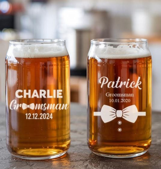Custom Name And Date Beer Can Glass Set | Custom Wedding Glasses Set | Gift For Groomsmen