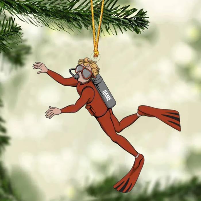 Personalized Diver Christmas Ornament – Custom Name Scuba Diving 2D Flat Acrylic Ornament, Gift for Divers and Ocean Lovers, Sport Holiday Decoration TSD2