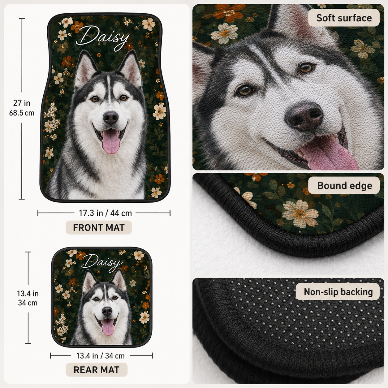 Personalized Dog Portrait Car Floor Mats, Custom Pet Auto Mat Set THUC99