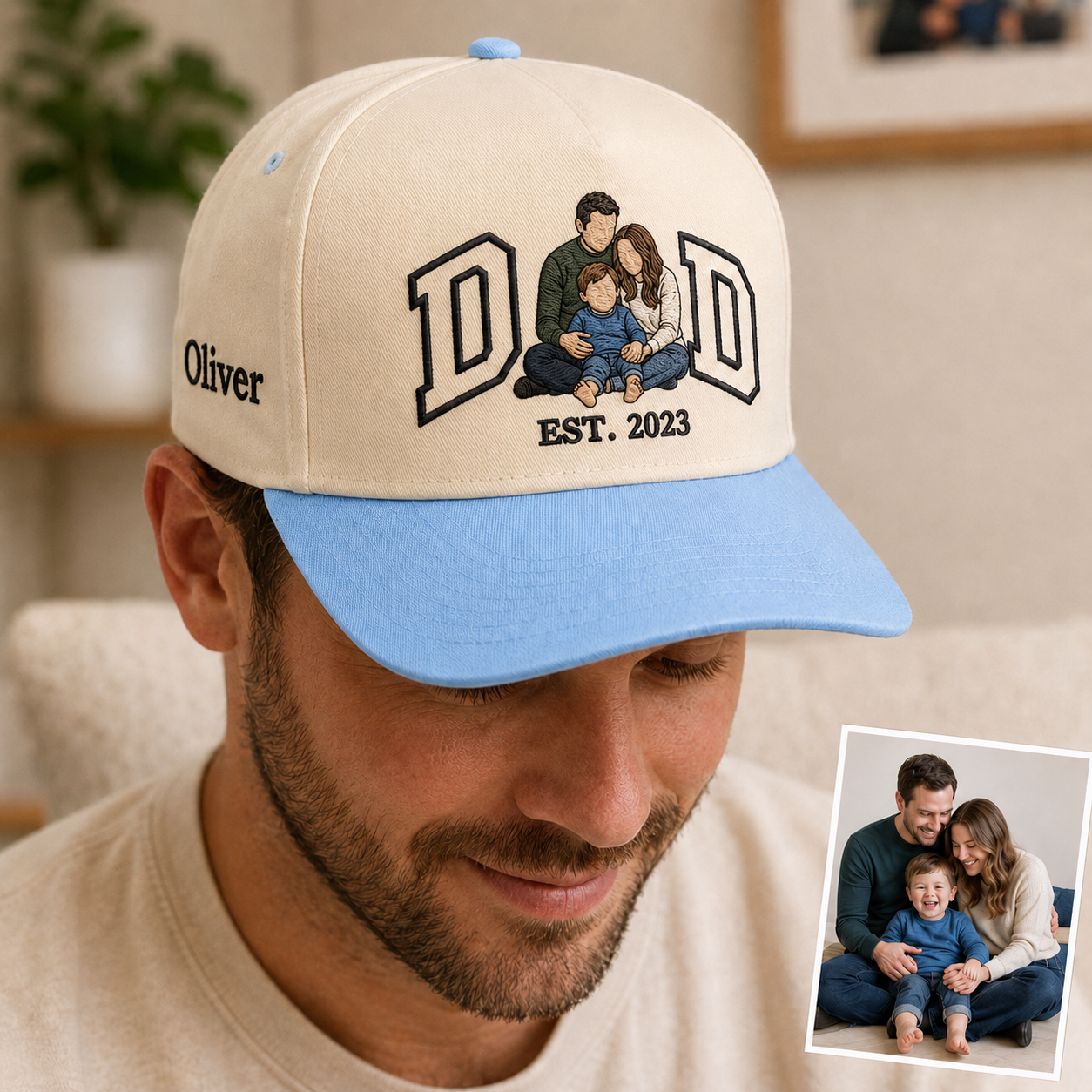 Custom Photo Dad Embroidered Hat, Personalized Cap, Custom Portrait Dad Hat, Father’s Day Gif THUC99