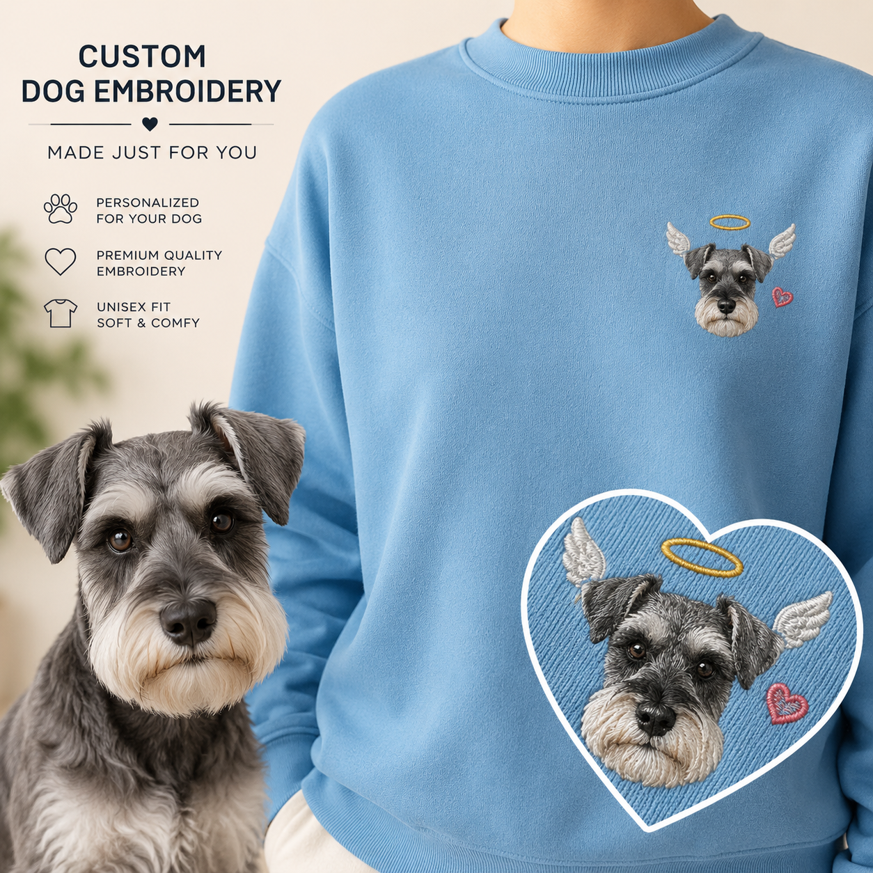 Custom Photo Dog Memorial Sweatshirt, Personalized Pet Portrait Embroidered Hoodie THUC99