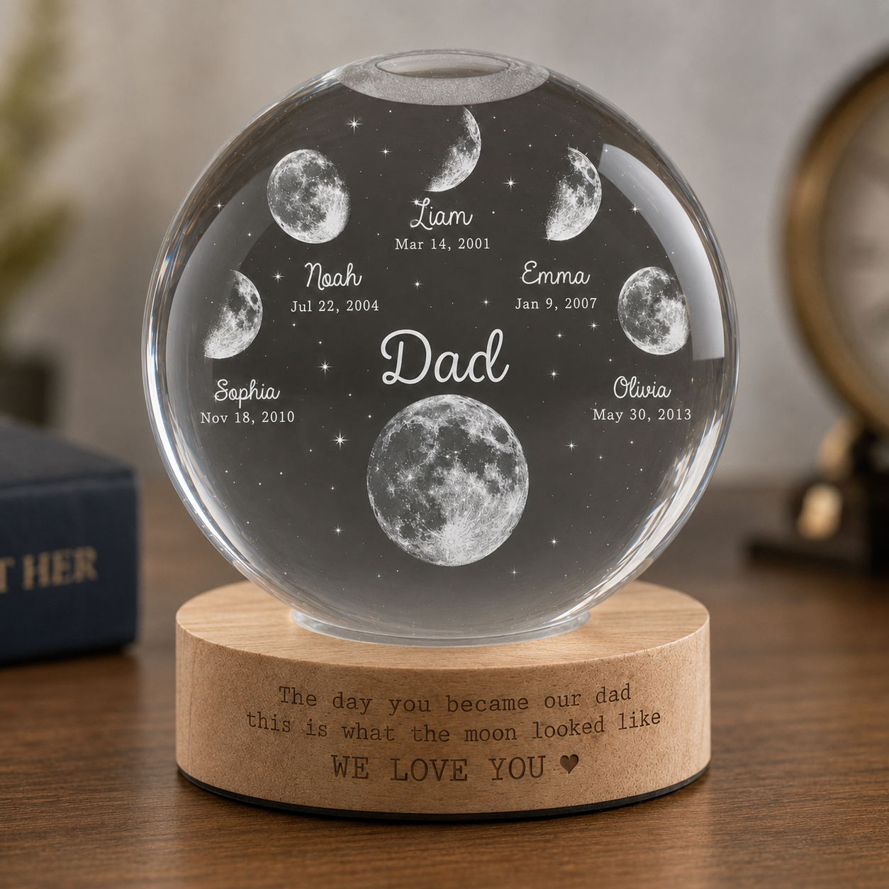Personalized Moon Father & Kid Night Light, Personalized Crystal Ball Lamp For Dad THUC99
