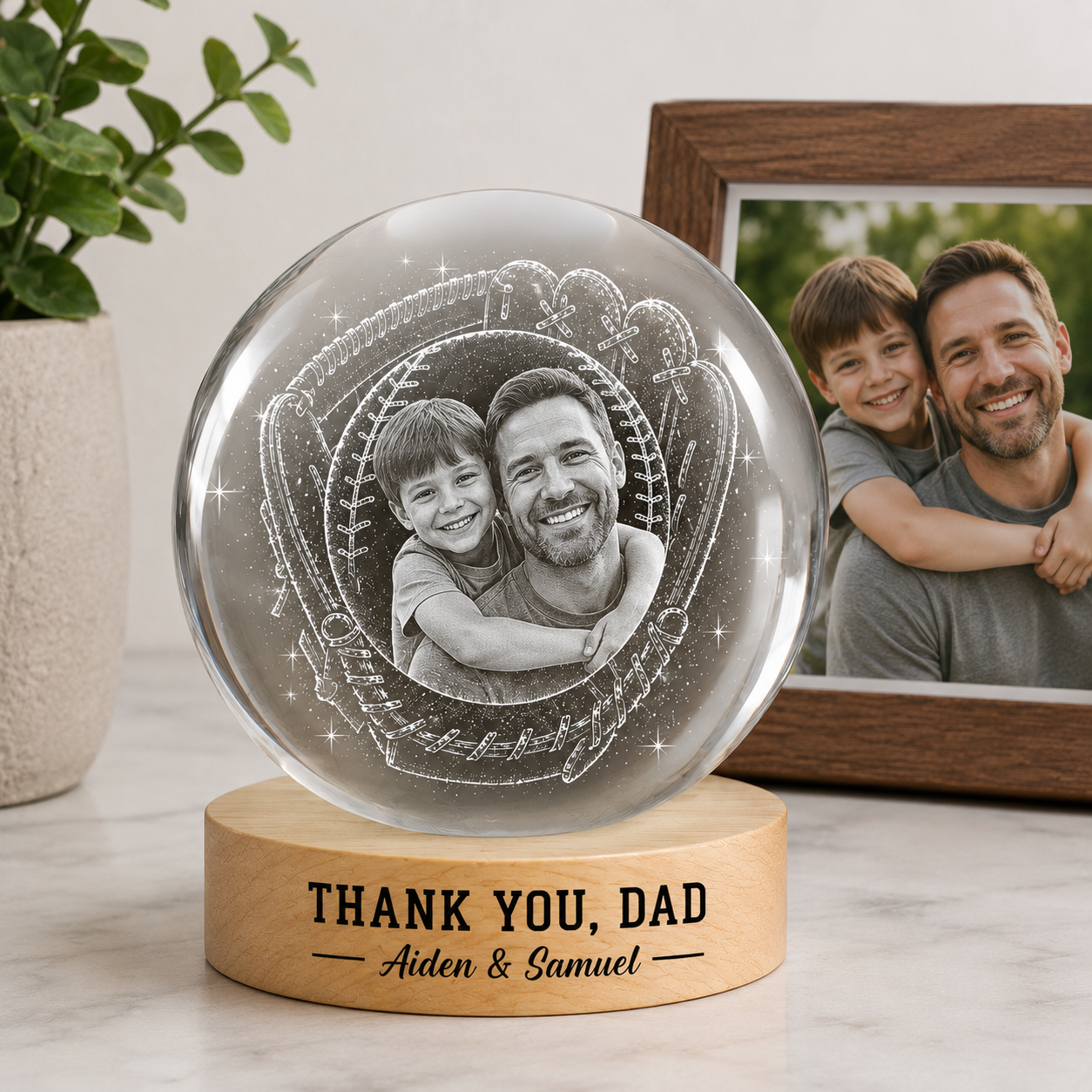 Personalized Dad Crystal Ball Lamp, Custom Photo Night Light Gift From Kids THUC99