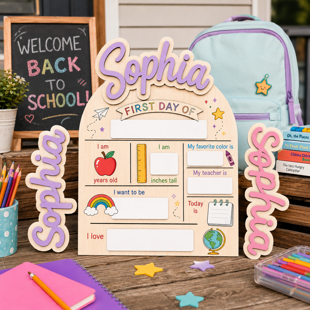 Personalized Preschool Kindergarten Sign, First Day Last Day School Board THUC99