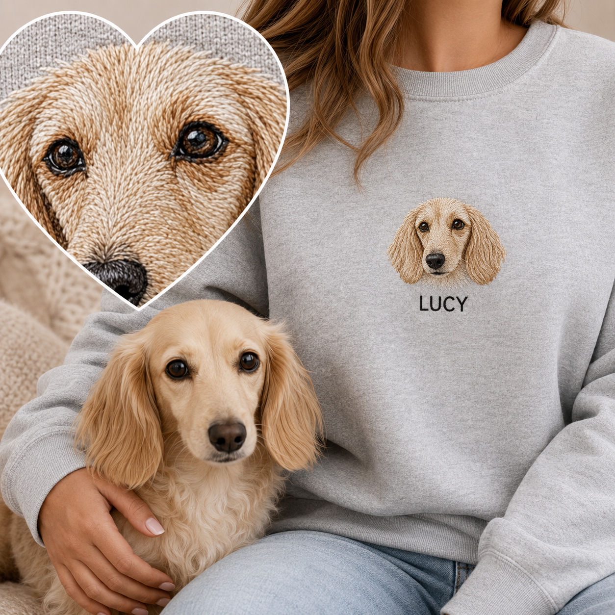 Personalized Dog Portrait Sweatshirt, Custom Pet Photo Embroidered Hoodie THUC99