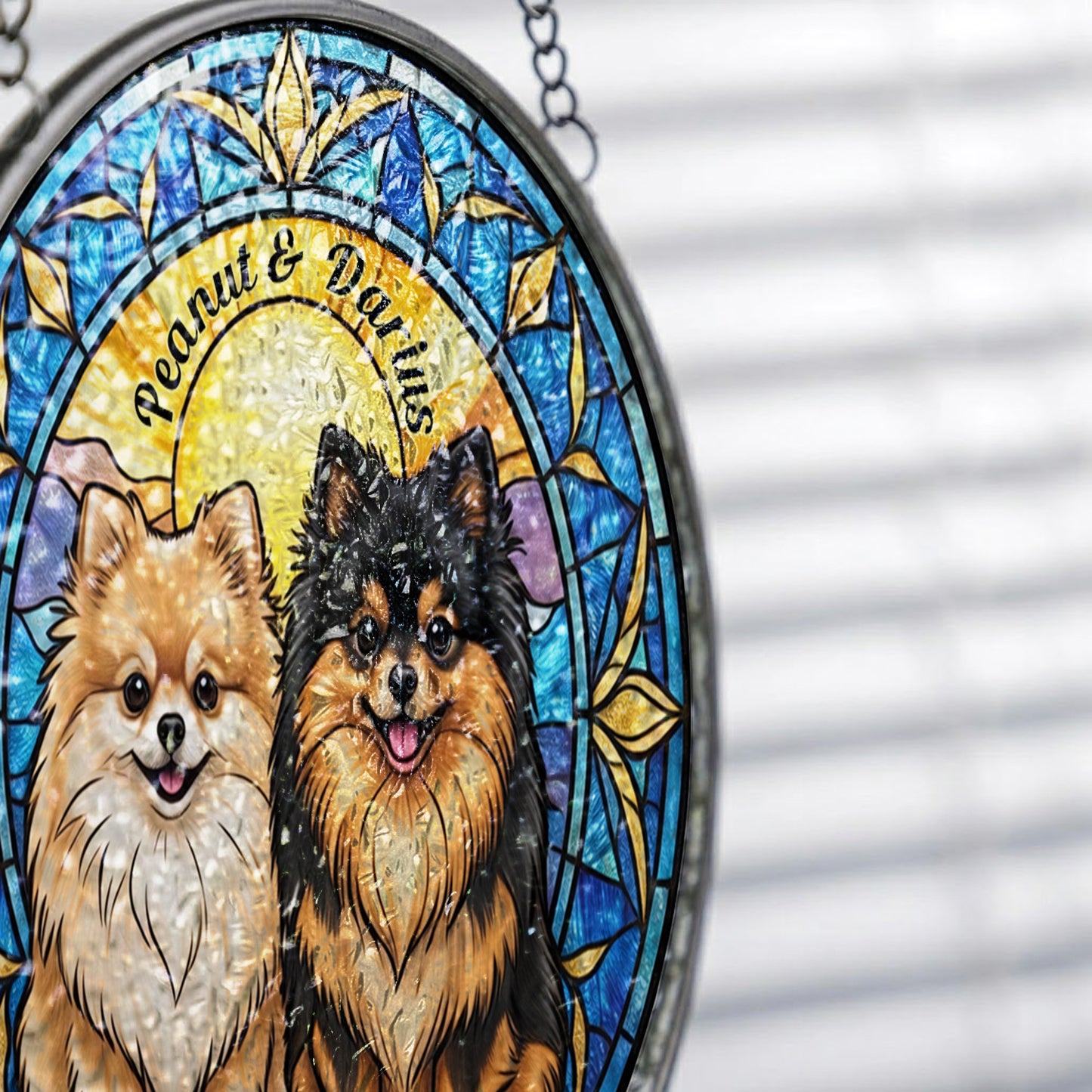 Custom Photo Dog Stained Glass Suncatcher - Personalized Pet Portrait Gift for Dog Mom, Dog Dad THUC99