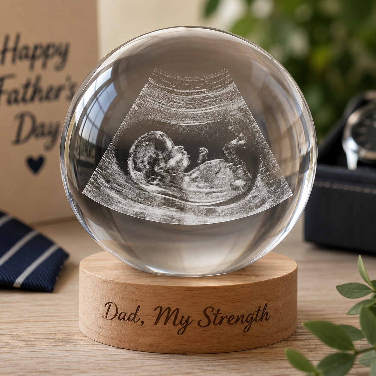 Custom Photo Baby Crystal Ball Night Light For Dad, Custom First Dad Photo Lamp Gift THUC99