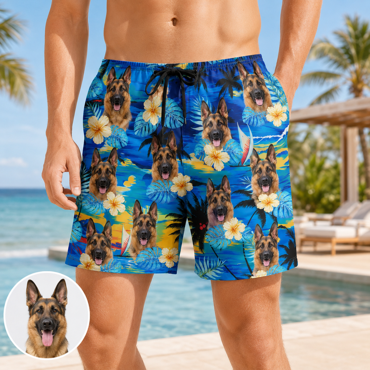 Custom Photo Dog Beach Shorts Personalized Pet Face Swim Trunks for Dog Lovers THUC99