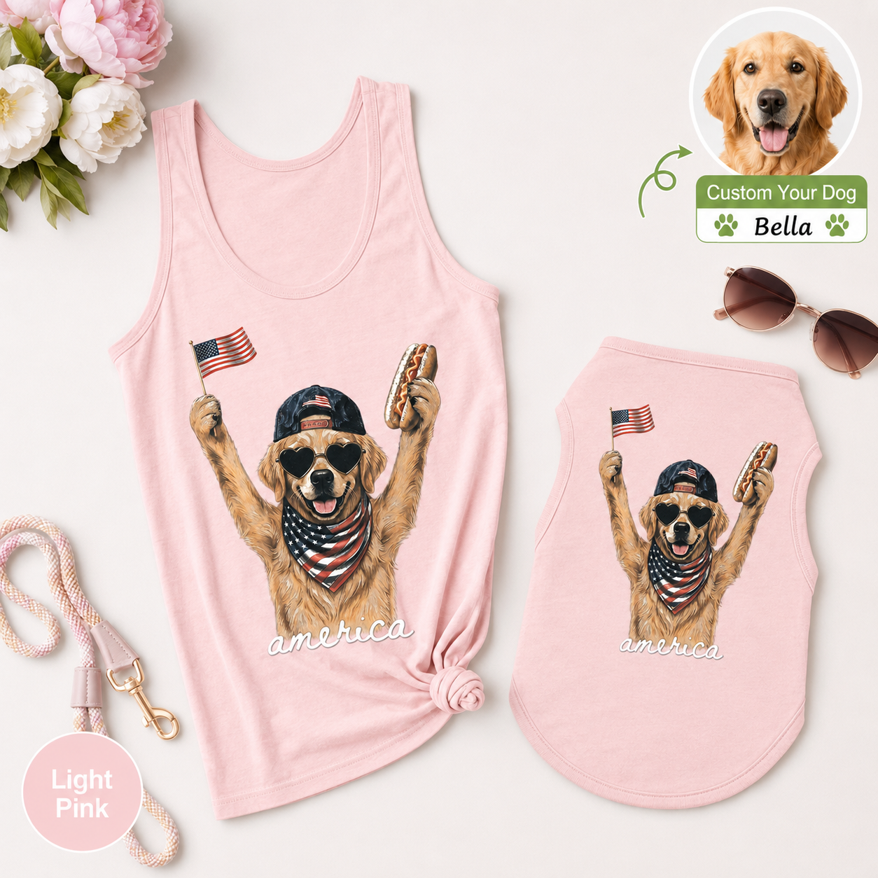 Personalized Women’s and Pet Tank Top Set, Custom Dog Photo Matching Summer Shirt THUC99