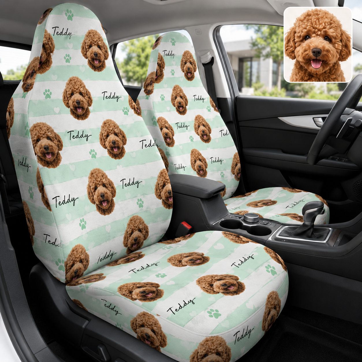 Custom Pet Face Car Seat Cover, Personalized Dog Portrait Auto Seat Cover, Pet Lover Gift THUC99