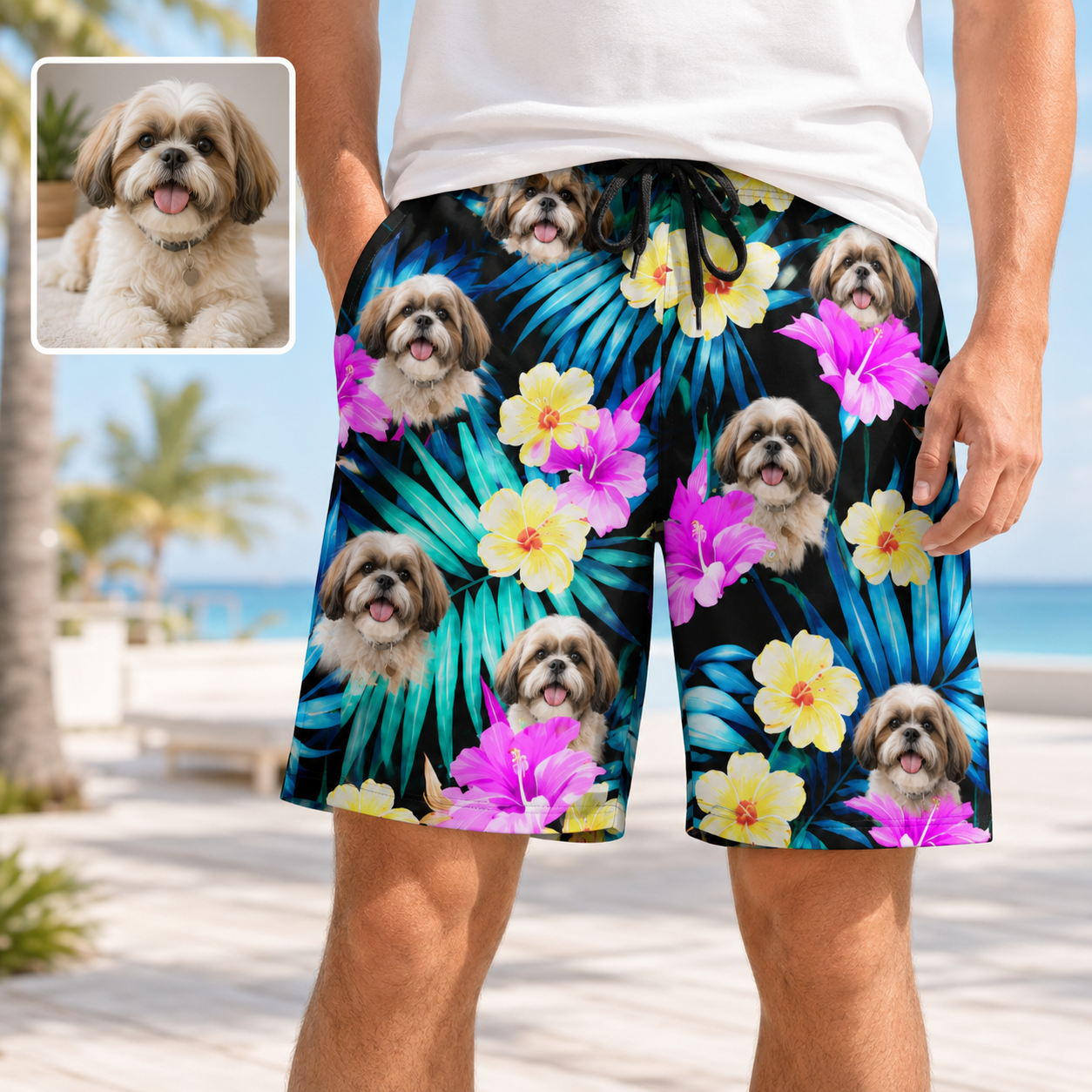 Custom Pet Face Swim Shorts Personalized Dog Photo Beach Trunks for Vacation THUC99