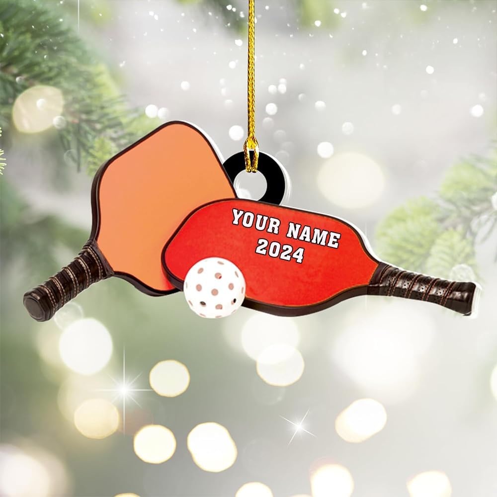 Personalized Pickleball Ornament – Custom Name & Year Paddle and Ball Christmas Ornament 2
