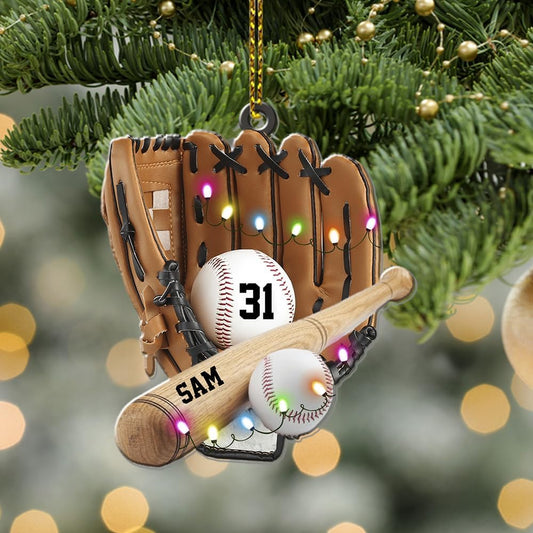 Personalized Baseball Christmas Ornament – Custom Name Acrylic Ornament, Sports Holiday Decoration, Baseball Player Gift TH8