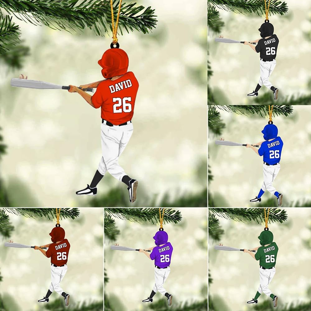 Personalized Baseball Christmas Ornament – Custom Name Acrylic Ornament, Sports Holiday Decoration, Baseball Player Gift TH31
