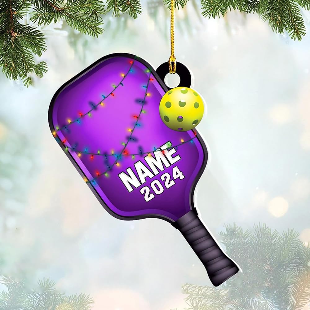Personalized Pickleball Ornament – Custom Name & Year Paddle and Ball Christmas Ornament