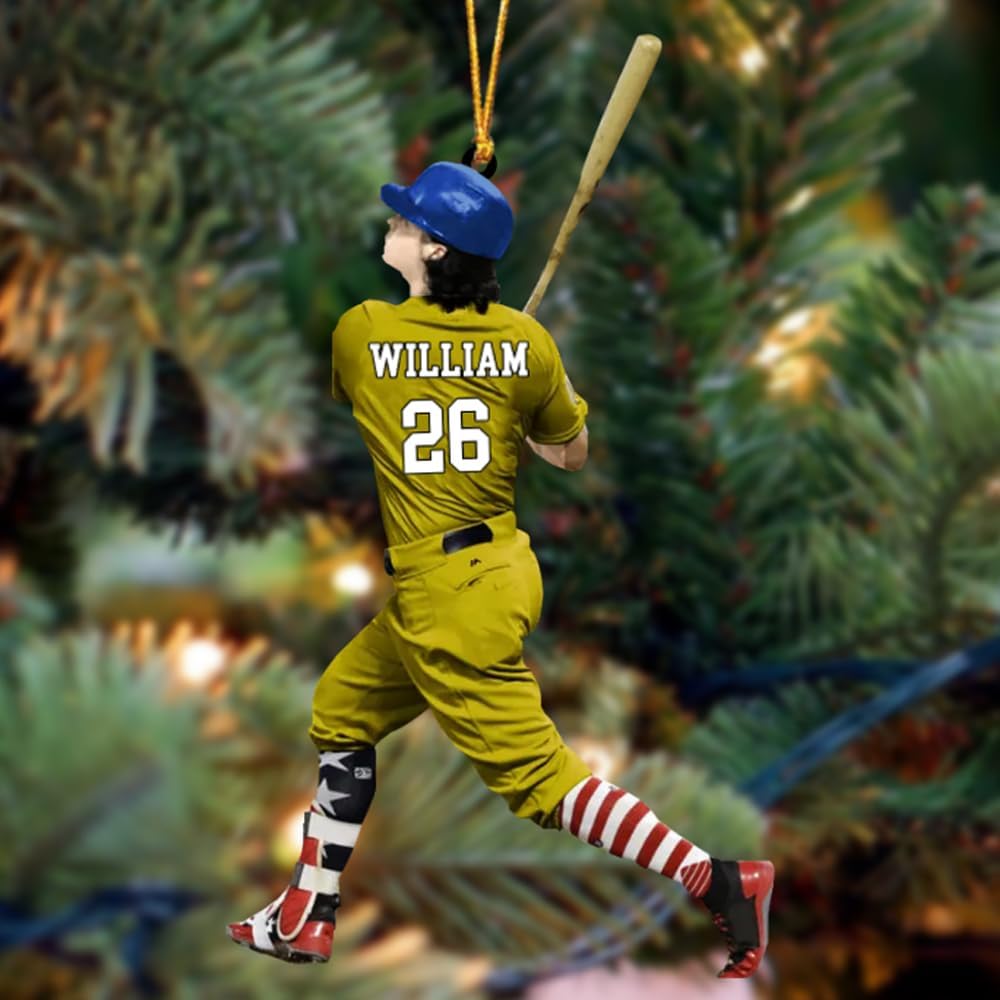 Personalized Baseball Christmas Ornament – Custom Name Acrylic Ornament, Sports Holiday Decoration, Baseball Player Gift TH36