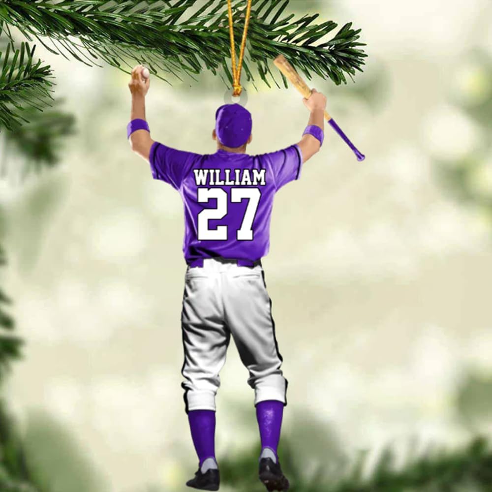 Personalized Baseball Christmas Ornament – Custom Name Acrylic Ornament, Sports Holiday TH38