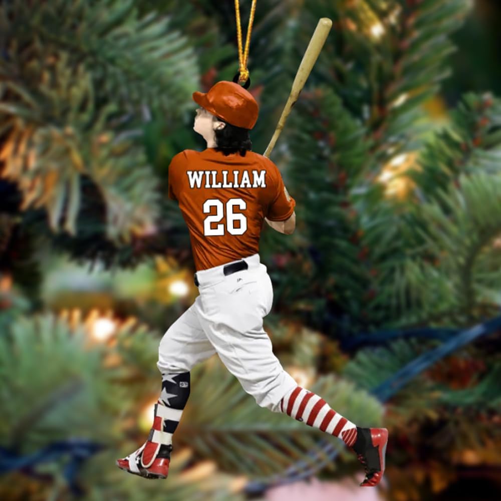 Personalized Baseball Christmas Ornament – Custom Name Acrylic Ornament, Sports Holiday Decoration, Baseball Player Gift TH36
