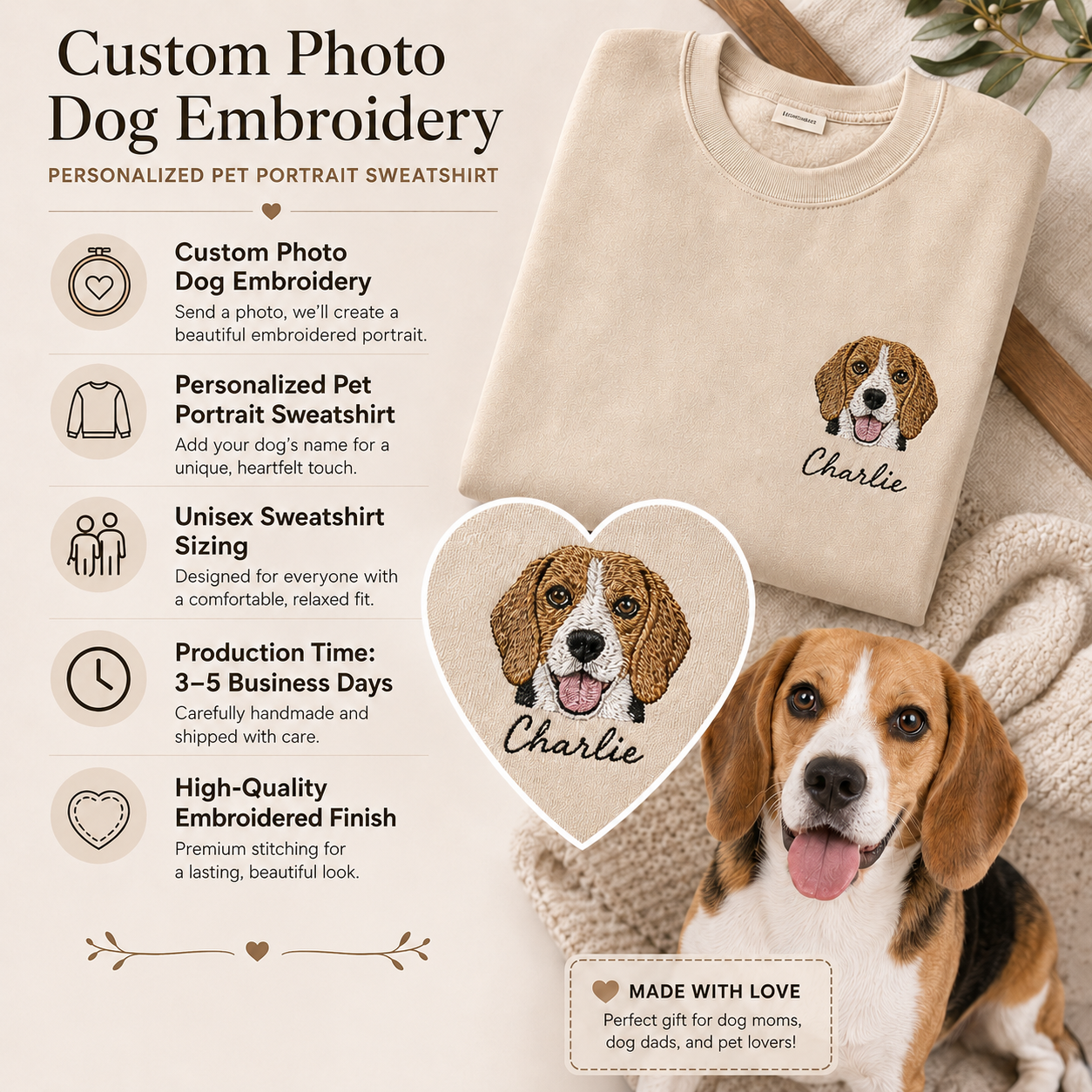 Custom Dog Photo Embroidered Sweatshirt, Personalized Pet Portrait Sweatshirt & Hoodie THUC99 (Copy)