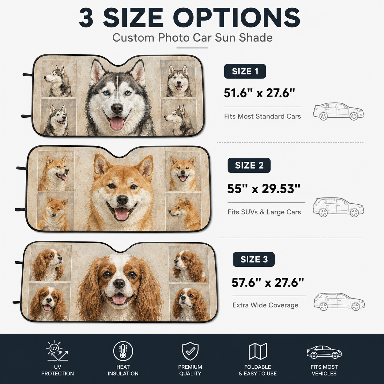 Custom Dog Auto Car Sun Shade, Personalized Pet Windshield Sunshade, Custom Photo Dog Car Accessories Gift THUC99