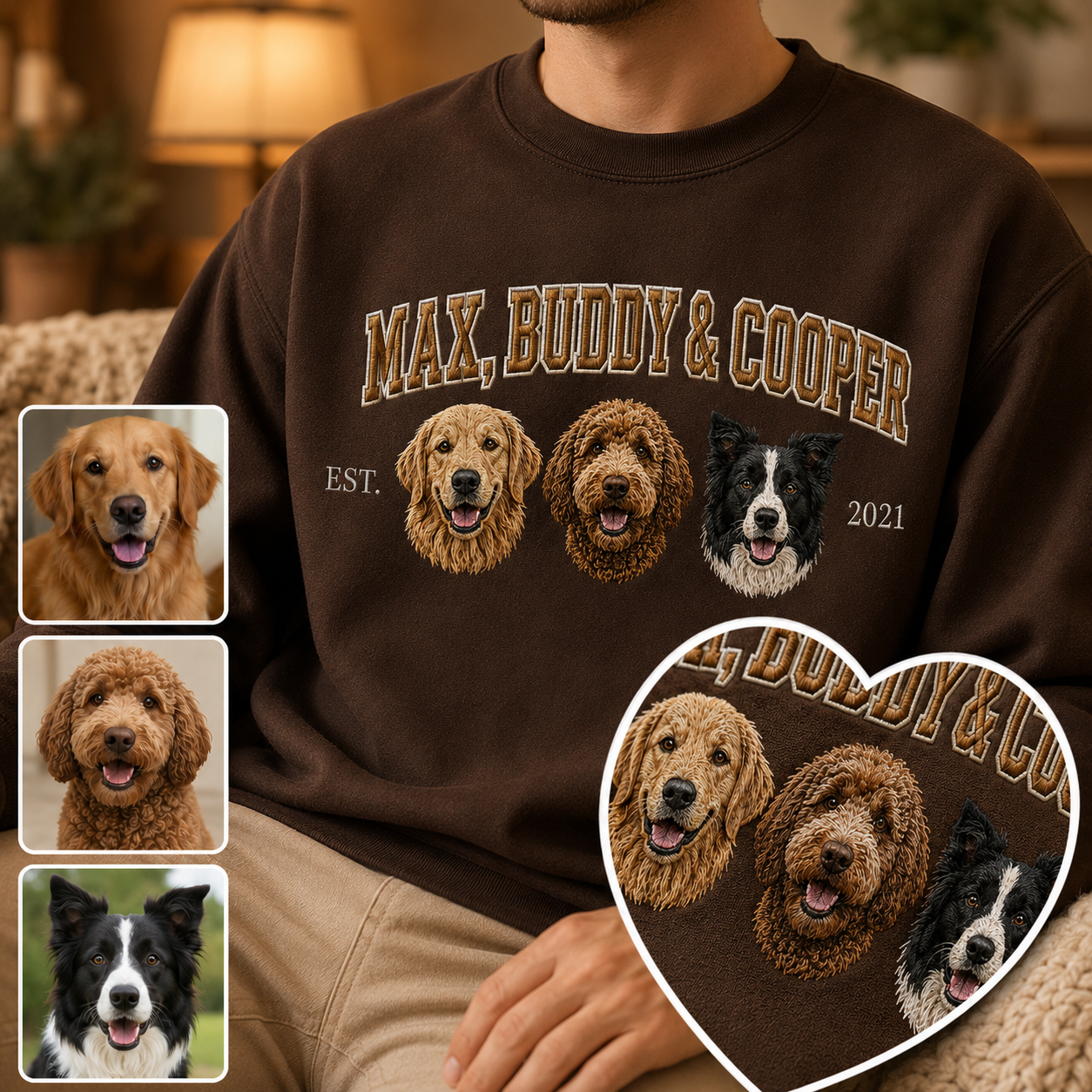 Personalized Pet Photo Sweatshirt, Custom Dog Face Embroidered Hoodie THUC99