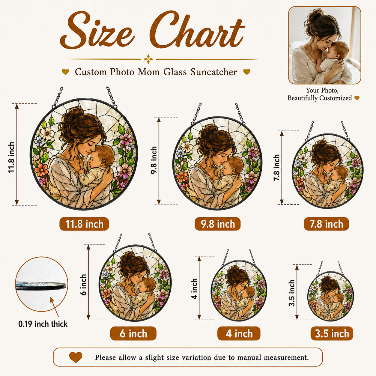 Personalized Mom & Grandma Portrait Glass Suncatcher, Custom Family Photo Window Hanging Decor THUC99