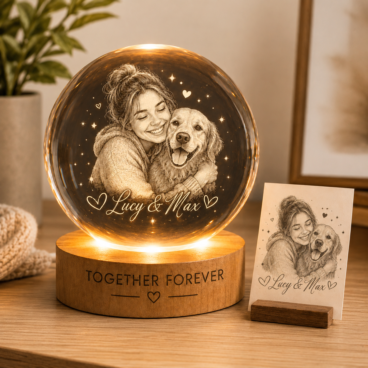 Personalized Pet Memorial Lamp, Custom Dog Crystal Ball Night Light, Dog Photo Keepsake THUC99